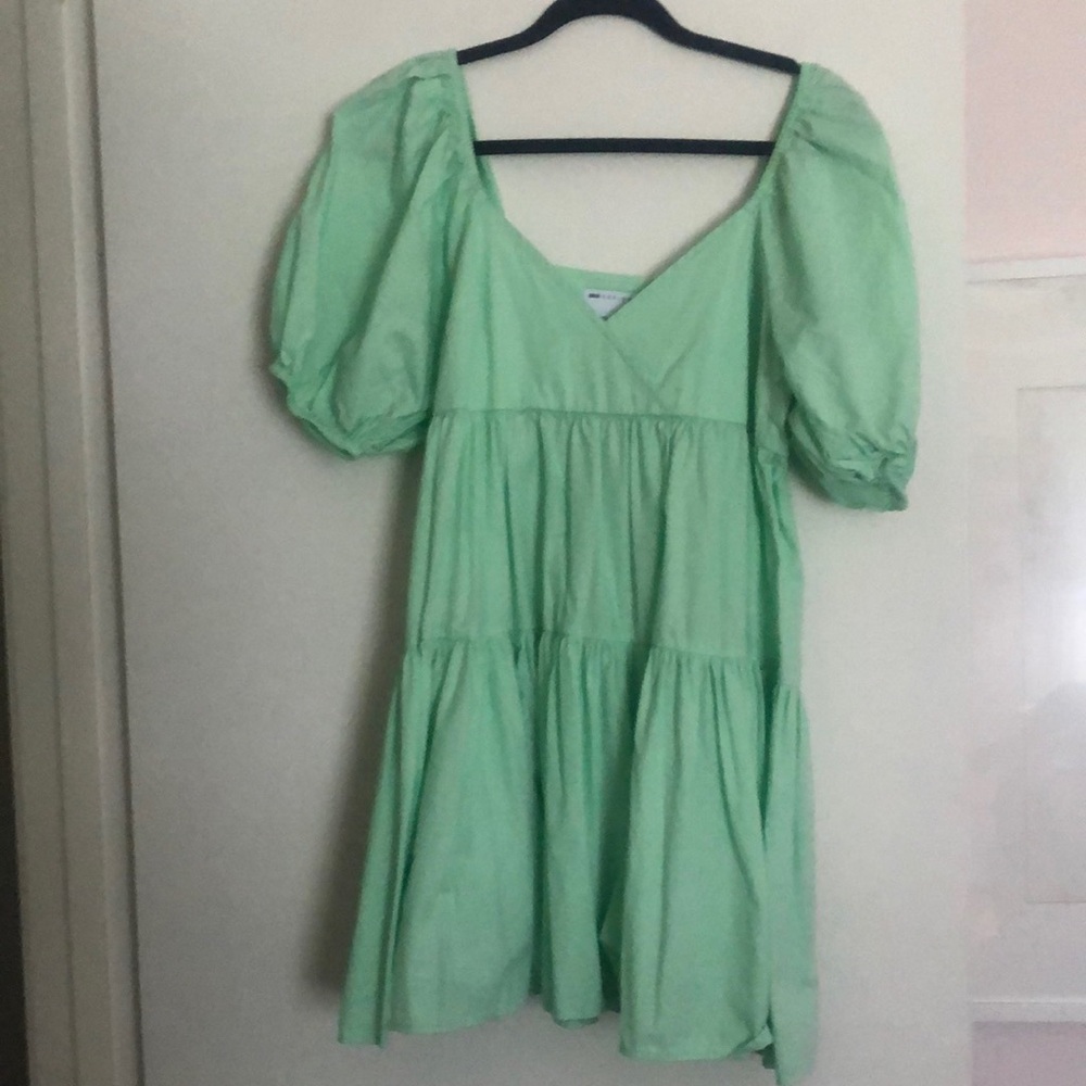 ASOS tiered mint green dress with puff sleeves. Worn once. Size 4